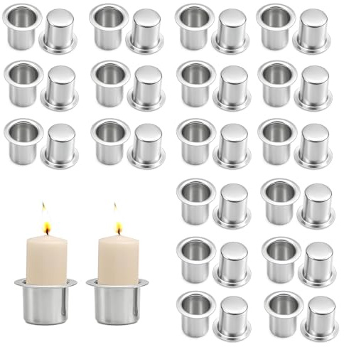 Wcawnlt Kerzenhalter Stabkerze 36pcs Silber Aluminium, Mini Kerzenhülsen für Stabkerzen, Stabile Basis für Tischdekoration, Feste, Weihnachten und Ambientebeleuchtung