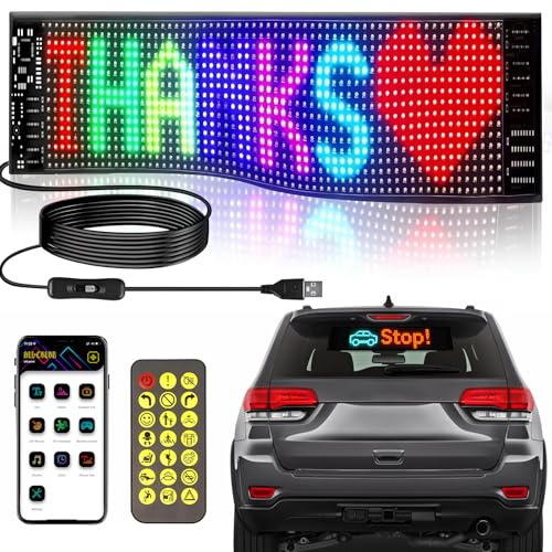 FLASHEVER Programmable Car LED Scrolling Sign 23 * 4.7in, Flexible Screen Bluetooth APP Control, Custom Text Pattern Led Display Board Matrix Panel for Car Bar Hotel Truck Festivals Party Home Decor