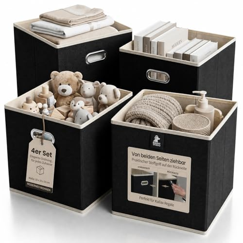 Bauart Studio Aufbewahrungsbox Box 33x33x33 cm Stoff faltbar Ordnungsbox stabil Regal Aufbewahrungswürfel mit Griff für Regal Aufbewahrung (4er Set Stoffboxen)