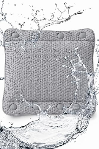 KAMACA Komfort Badewannenkissen Grau 29x31 cm – Nackenkissen mit 8 Saugnäpfen – Rutschfestes Badekissen – Schnell trocknend & waschbar – Wellness Kissen für Badewanne
