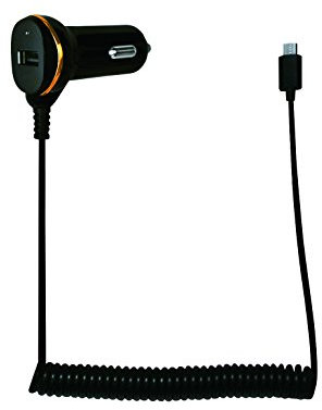 LogiLink PA0147 USB KFZ Netzteil mit Micro USB Kabel (1x USB-Port und Spiralkabel) 10,5W schwarz