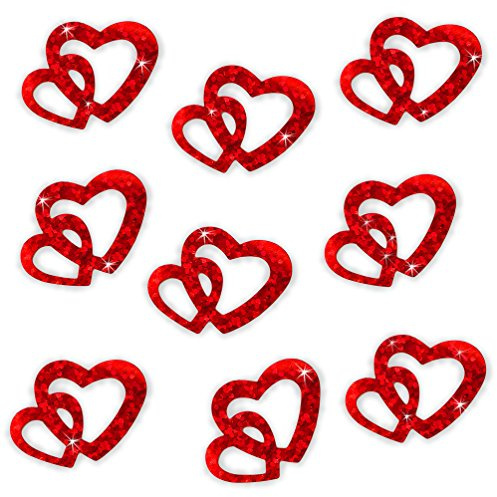 Oblique-Unique® 100 Stk Deko Doppel Herzen - Farbwahl (Rot Glitzereffekt)