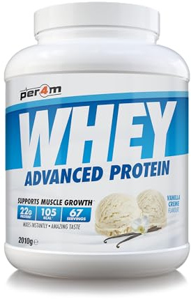 Per4m Whey Protein Powder | High Protein Shake for Muscle Growth & Recovery | Low Sugar Gym Supplement | Sports Nutrition Drink + Amino Acids (2010g, Vanilla Creme)