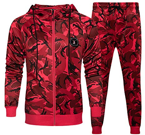 MANLUODANNI Men's Athletic Tracksuit Set Full Zip Casual Sports Jogging Gym Sweat Suits, Red-XL