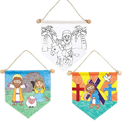 Baker Ross AX794 Karwoche Banner zum Ausmalen - 3er Pack, Girlande mit Ostermotiv für Kinder zum Dekorieren