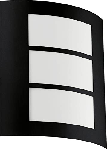 Eglo Lampada da parete per esterni City, lampada da esterno a una fiamma, lampada da parete in acciaio galvanizzato in nero e plastica in bianco, lampada da esterno E27, IP44