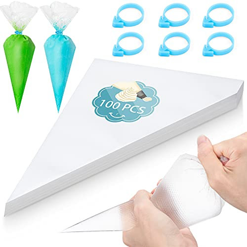 iwokerfull 100 Pack-16-Inch Transparent Blue Plastic Disposable Pastry Bags, Large Anti Burst Cake Decorating Tipless Piping Bag for Chocolate Royal Icing Cupcake Cream Frosting Cookies Decoration