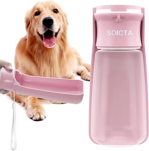 Gourde pour Chien, Bouteille d'eau de Voyage étanche pour Animaux de Compagnie, 550ML/350ML, pour Toutes Tailles de Chiens - Gourde Chien Promenade, Promenade et Voyage Rose (550 ML)
