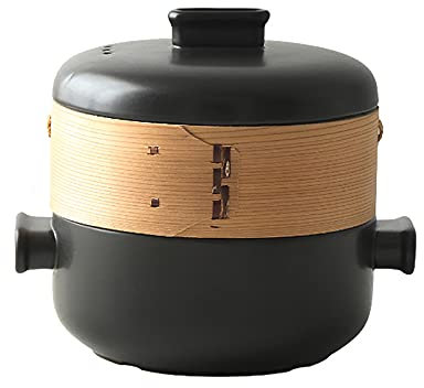 SHALOLY Cacerola Japonesa con vaporera, Olla de cerámica para cocinarCacerola para cocinar al Vapor, Olla de Barro para cocinar para cenas, Banquetes y Fiestas, Blanco, 2,5 l (Negro 2,5 l)