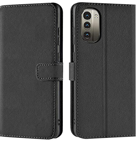 Verco Handyhülle für Nokia G11 Hülle, für Nokia G21 Hülle Bookcase Tasche Flipcover für Nokia G11 / G21 Case [Kartenfächer/Aufstellfunktion], Schwarz