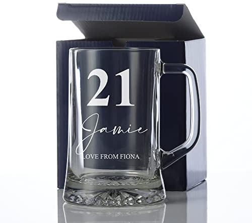 ukgiftstoreonline Personalised 21st Birthday Beer Glass Tankard Gift Boxed with Sentiment