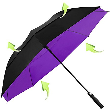 KOLER Parapluie de golf de 157 cm, grand parapluie à double auvent ventilé, ouverture automatique, coupe-vent, imperméable et résistant au soleil parapluie pour homme et femme, noir/violet