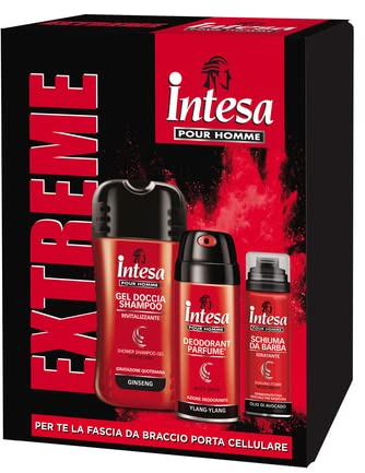 Intesa Pour Homme Cofanetto Extreme con Gel Doccia Shampoo Ginseng 250 ml e Deodorant Parfume' Ylang Ylang 150 ml e Schiuma da Barba 50 ml, 1 item