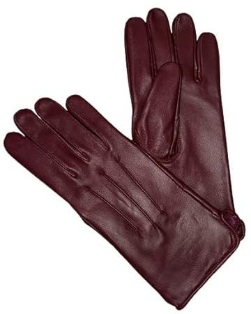 Genuine Leather Unlined Women Dress Gloves With Beautiful Standard Length Extended Up to 2 Inches From Wrist (Burgundy, Large)