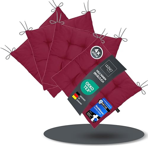 LILENO HOME 4er Set Stuhlkissen 29 Bordeaux (40x40x6 cm) - Sitzkissen für Garten, Küche oder Esszimmer - UV-beständige Indoor u. Outdoor Stuhlauflage als Stuhl-Kissen (Linda FUM)
