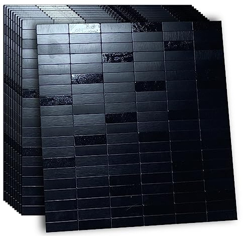 XUANINY Peel and Stick Tile Backsplash Self- Adhesive Wall Tiles Aluminum Mosaic Sticker for Kitchen (11.33x11.85 Per Sheet, Pack of 10 pcs) (Black Brushed 10)