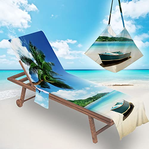 FANSU Portable Pool Beach Sun Lounger Cover Pockets, Microfiber Towel Travel Lounge Chair Cover Towels Sunbed Pockets Microfiber Towel Quick Dry Covers (75x200cm,Tropical Island 2)