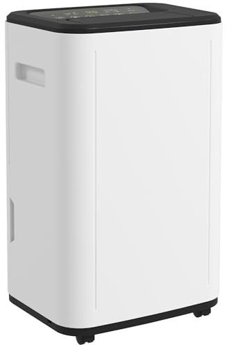 HOMCOM Deshumidificador Eléctrico 20L/Días Depósito de Agua 6L Deshumidificador Silencioso con 3 Modos 2 Velocidades Ruedas Pantalla LED Temporizador para 20-40 m² Blanco