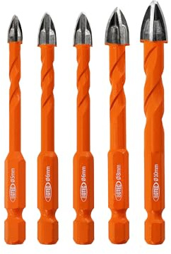 BGTEC Foret Carrelage - 5 Pièces 5/6/6/8/10MM Foret Carbure de Tungstene pour Bois, Plastique, Carreaux de Porcelaine, Céramique, Maçonnerie, Brique, Mèches universelles