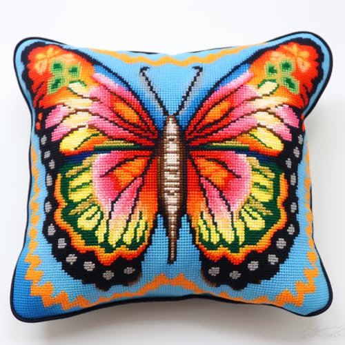 Taxpy Diy Knüpfkissen Mit Vordruck Buntes Schmetterlings-Teppich-Kissenbezug-Bastelset, Knüpf-Sets, Stickerei Für Erwachsene Und Anfänger 17x17in