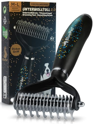 BluePet Spazzola per Cani e Gatto a Pelo Lungo e Medio, Pettine Cane e Gatti, Cardatore Sottopelo, Spazzole Doppia Faccia (EDIZIONE LIMITATA M-L 2.0 Cani di taglia grande)