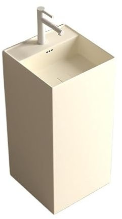 Standwaschbecken Badezimmerwaschbecken mit quadratischem Sockel, Standwaschbecken aus Keramik mit Überlaufloch, einzelnem Hahnloch und Abtropffläche, modernes bodenstehendes Badezimmerwaschbecken Stan