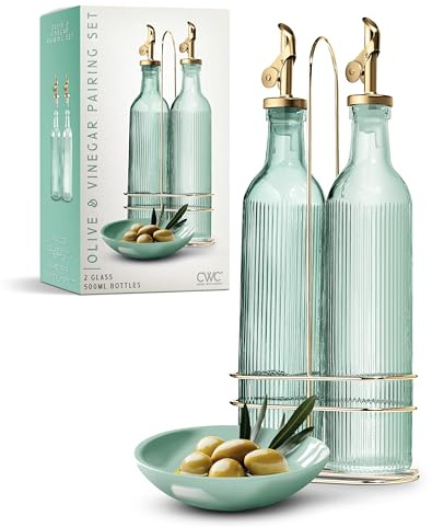 COOK WITH COLOR Glass Olive Oil Bottle Dispenser - 2 Pack- 17oz Oil and Vinegar Cruet - Olive Oil Carafe Decanter for Kitchen