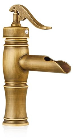 Wasserhahn Bad Wasserfall Waschtischarmatur Retro Antik Stil Messing Einhebel Mischbatterie Waschbecken Armatur, Badarmatur Waschtischbatterie Badezimmer, Bronze