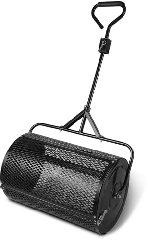 Jayseuw Esparcidor de compostaje de 60 x 41 cm, para jardín, 75 L, para abonos y plántulas, espolvoreador de turba para compost, musgo de turba, compostador de metal con cesta de malla, color negro
