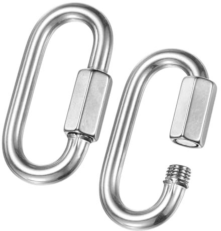 M METERXITY 2-Pack Quick Chain Link Connector, M8 5/16 316 Stainless Steel D-Shape Locking Repair Chain Links for Swing/Camping/Hiking/Backpack, Twist Key Ring Screw Chain Link [Silver]