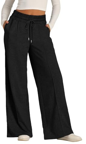 Pantalon Large Femme,Solide Ample Jambe Palazzo Pantalons Taille Haute Décontractés avec Poches, Pantalon Femme Chic Et Elegant （Noir，XXL）