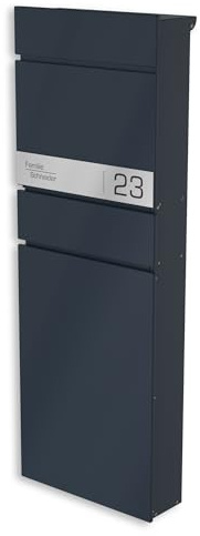 Graviers Boîte aux Lettres sur Pied Anthracite RAL 7016 avec Compartiment pour Les journaux - Plaque Nominative personnalisée en Acier Inoxydable, résistante aux intempéries, boîte aux Lettres