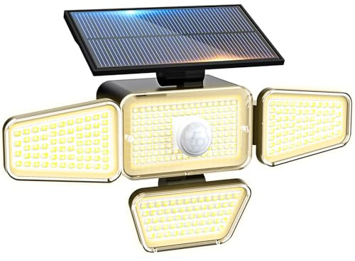 Peasur 318 LED Solar Motion Detector Light, [Pack of 1] 3 Modes Solar Light, Waterproof Solar Lighting for Garden, Outdoor, Garage, Courtyard, Warm White