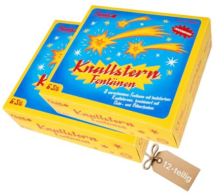 Vama Feuerwerk Fontänen Set Knallstern – 6-teiliges Jugendfeuerwerk mit Gold- & Silberfunken – kleine Fontänen für Geburtstag, Hochzeit, Party & Silvester (2 Packungen)
