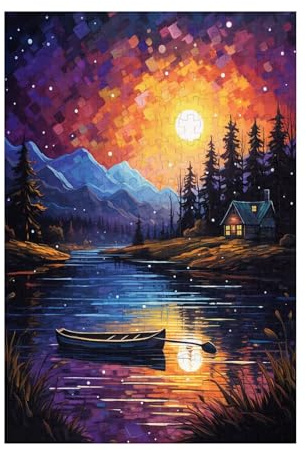 Sonnenuntergang Puzzle Boot Puzzle Große 200 Teile Erwachsene, Clevere Rätsel, Geschicklichkeitsspiel für die Ganze Familie, Holz Farbenfrohes Jigsaws mit Geschenkbox, Deko Wohnzimmer 35x25cm D-1353