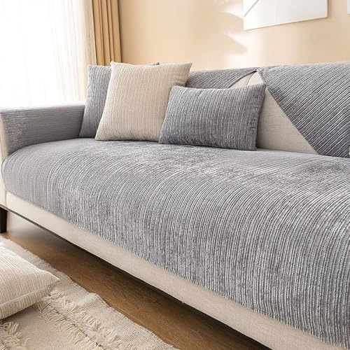 Edumov Sofa Überzug, Universal Sofaschoner rutschfeste, Waschbar Sofabezug Sofaüberwurf, Weiche Couchüberzug Überwurfdecken für L Form U Form Sektionssofa(Grau, 90x160cm)