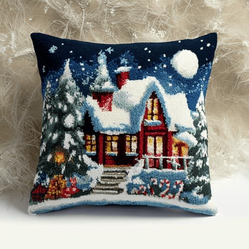 kitphoenix Kit de Latch Hook pour Coussin - Tapis Point Noué à Faire Soi-Même, Modèle Noël 43x43 cm -8