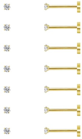 7 Paar 20G Gold Ohrringe Ohrstecker für Damen, 5A+ Zirkonia Flatback Ohrstecker Set Hypoallergen 316L Chirurgenstahl Edelstahl Silber Ohrringe Stecker Helix Tragus Piercing Ohr Schmuck