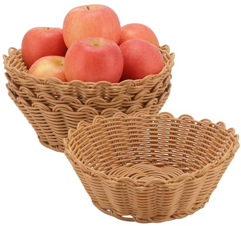 JAPCHET 4 Pcs 18.5 x 7cm Imitation Wicker Round Baskets, Bread Gift Basket for Kitchen, Restaurant, Centerpiece Display