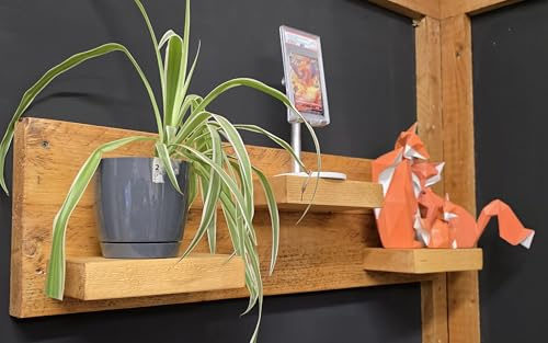 Devonshire Wood Reclaimed Scaffold Board Wall Mount with 3 shelves, Antique Pine Stained, Country Rustic,