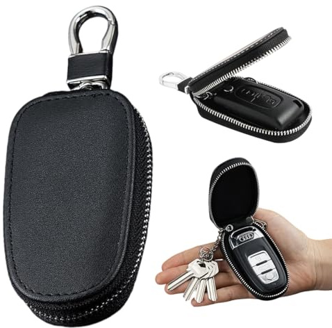 KAHZOR 1 Pièce Étui Porte-Clés en Cuir PU Noir, Porte Clef Voiture Homme Femme, Porte-Clés avec Crochet Métallique, Protection et Organisation, pour Clés de Voiture, Maison et Moto