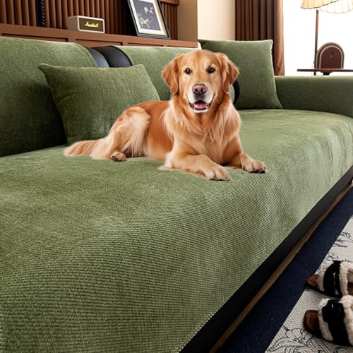 Generisch Chenille Sofa üBerzug, rutschfest Washable Sofadecken, 1 2 3 4 Sitzer CouchüBerwüRfe, L Form Ecksofa Sofaschoner FüR Hund Katze Furniture(Green,90x180cm)