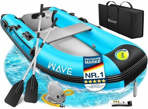 KESSER® Gommone 2,30 m per 2 persone, adatto per il tempo libero, barca a motore, barca da pesca, con 1 panchina, set di riparazione e borsa gonfiabile, in PVC, blu
