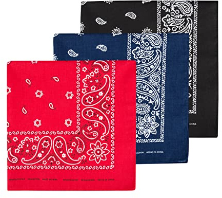 Levi's Men's 100% Cotton Multi-purpose Bandana Gift Sets – Headband, Wrap, Protective Coverage, Black/Navy/Red, Pack 6