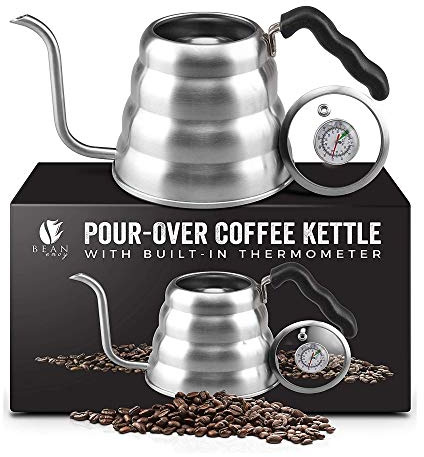 Bean Envy Pour Over Coffee Kettle, Small Gooseneck Kettle with Thermometer and Ergonomic handle, Pour Over Kettle Stainless Steel 40 Oz, Gooseneck Tea Kettle for all occasions.