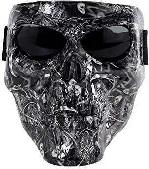 HONCENMAX Masque de Protection pour Moto avec Verres - Lunettes de Ski Masque d'halloween Masque de tête de Mort - pour Le Casque de Visage Ouvert Masque de Moto Lunettes