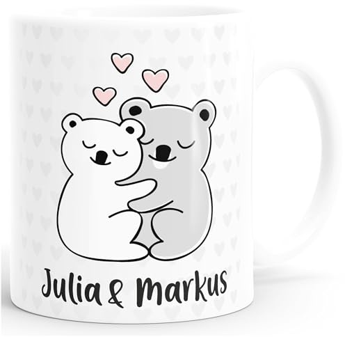SpecialMe® Tasse Partnertasse personalisierbar anpassbare Namen Motiv Liebe Bärchen persönliche Geschenke Paare romantische Geschenkidee Weiss Keramik-Tasse