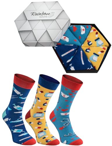 Rainbow Socks - Lustiges Socken Box Geschenk für Krankenschwestern - 3 Paar