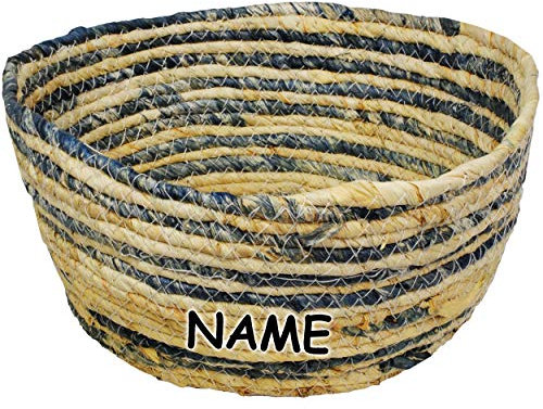 alles-meine.de GmbH Bastkorb/Korb - braun & blau - Ø 31 cm - inkl. Name - groß rund - Natur Handarbeit - geflochten + vernäht - Seilorb/Flechtkorb ohne Henkel/Körbchen/TA..