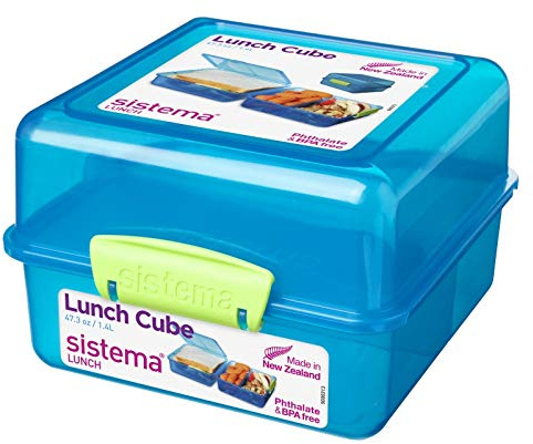 Sistema 2 Stück Lunchbox Cube To Go, 1,4 Liter, 14,5 x 15 x 9,5cm - Mint/Blau/Rosa